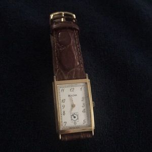 Bulova watch- leather(?)band 18R dial second hand
